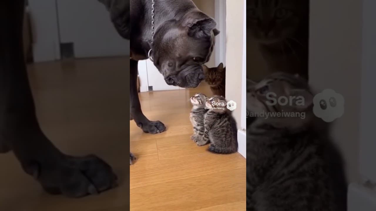 Cane Corso Growls at Kitten… Until Mama Cat Knocks Him Down 😳🐾 #DogVsCat #CatMom #instantkarma