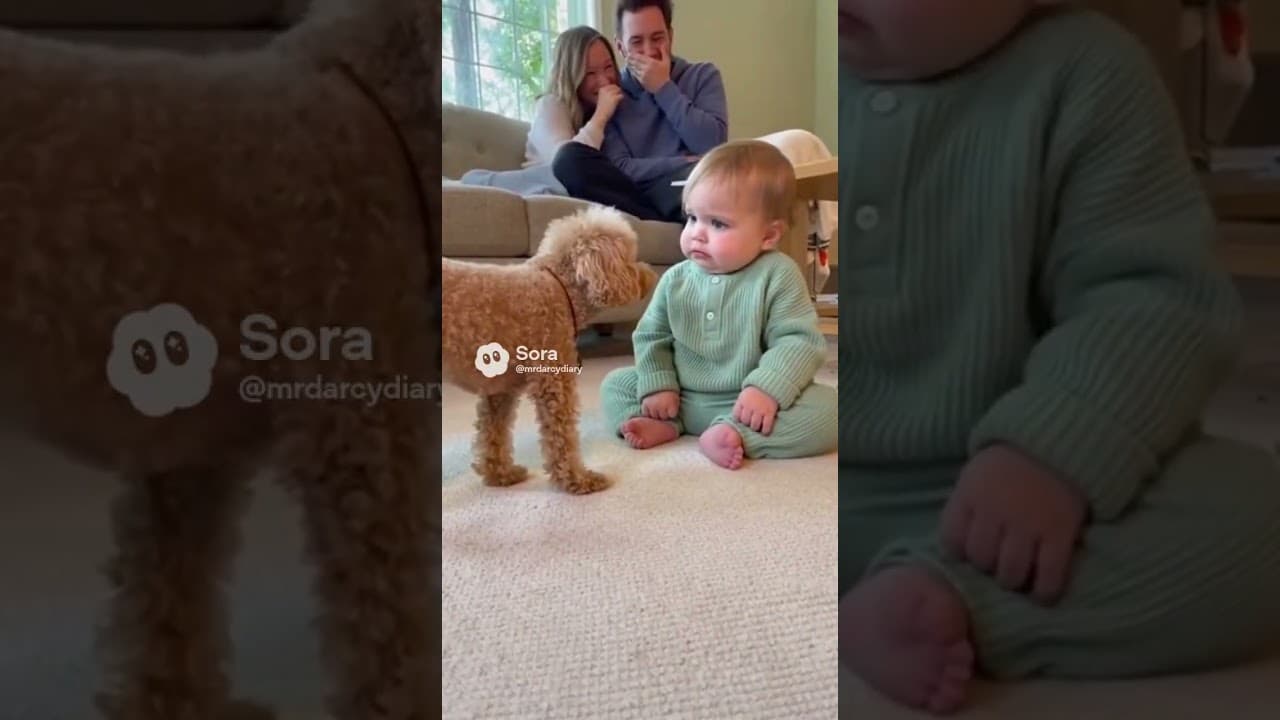 First time to face the complaints: baby is trying his best to understand what the dog wants to say