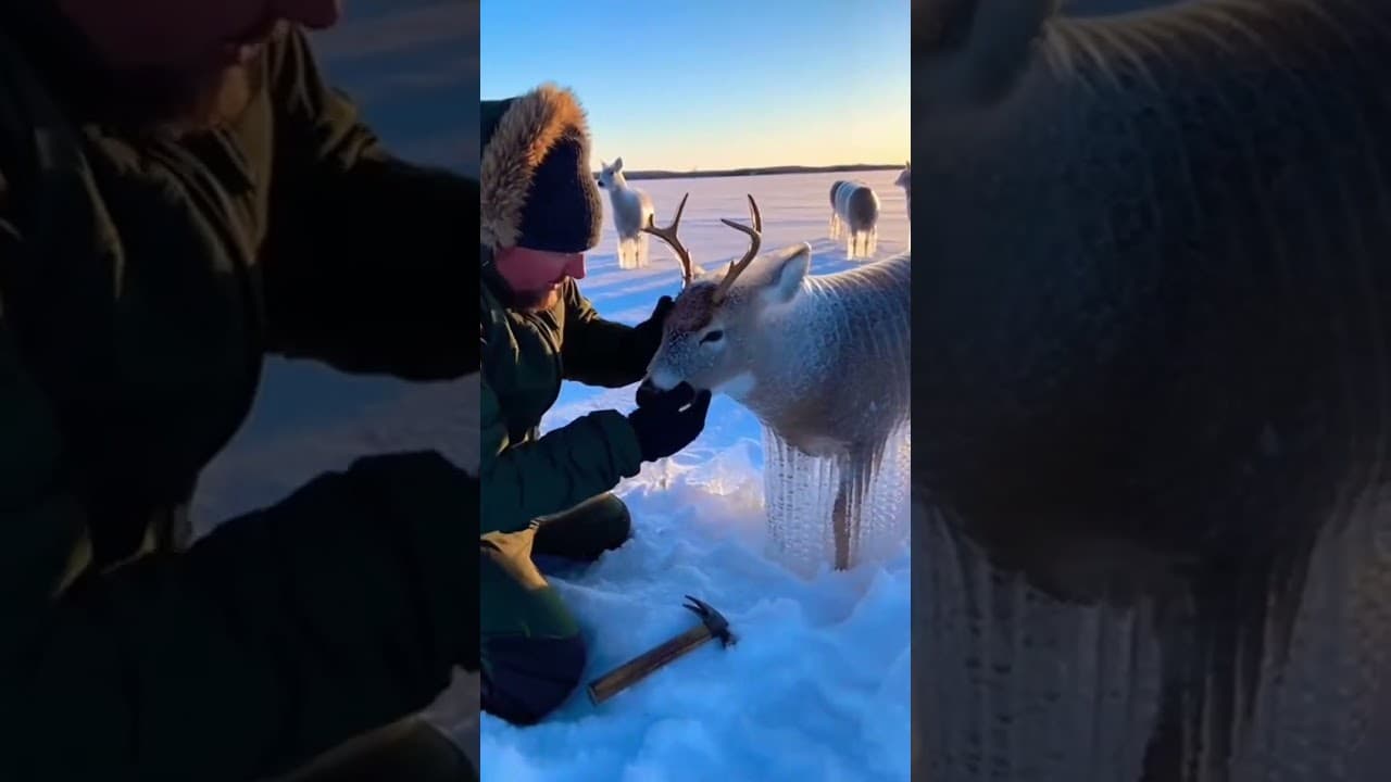 🥶😍Freeing Deer From Ice in Snowy Landscape🔥🔥🔥