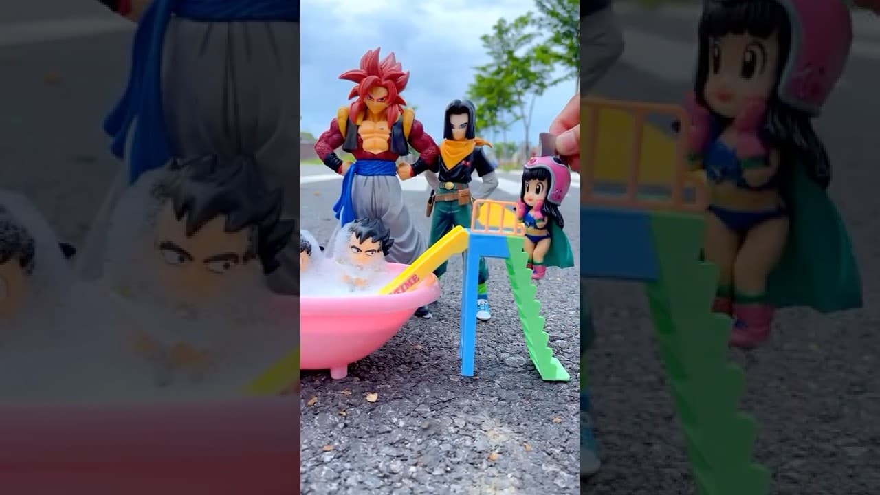 REVIEW Slide & Swimming Pool Bathtub DragonBall Family Woa Goku Toys Asmr 🤣 #usa #dragonball #toys