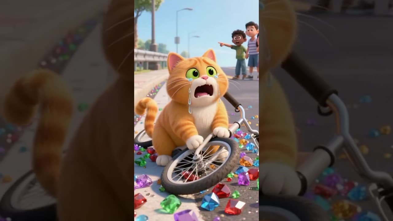 Cat’s Street Mishap! Kids to the Rescue! ❤️🐱💎!#shorts #funny #cat #cute #animals #comedy