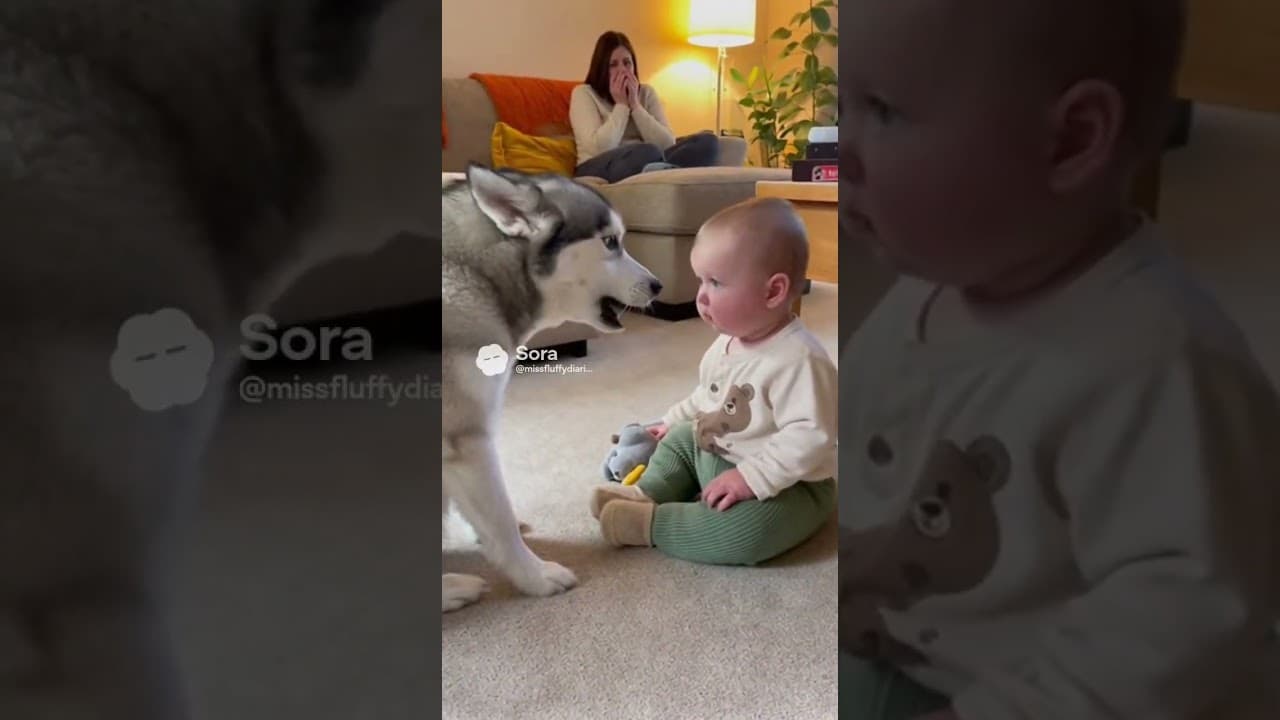 Dramatic Husky Yells at Baby, Mom Can't Stop Laughing