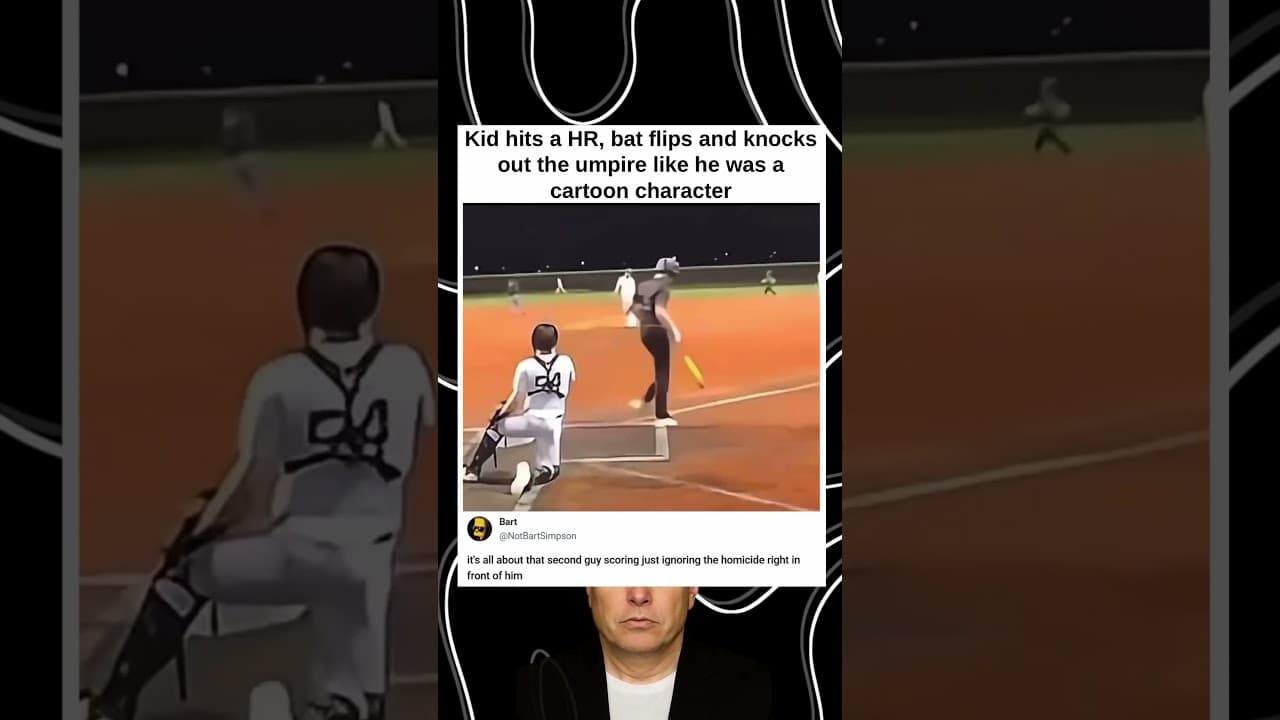 Kid hits a HR, bat flips and knocks out the umpire like he was a cartoon character