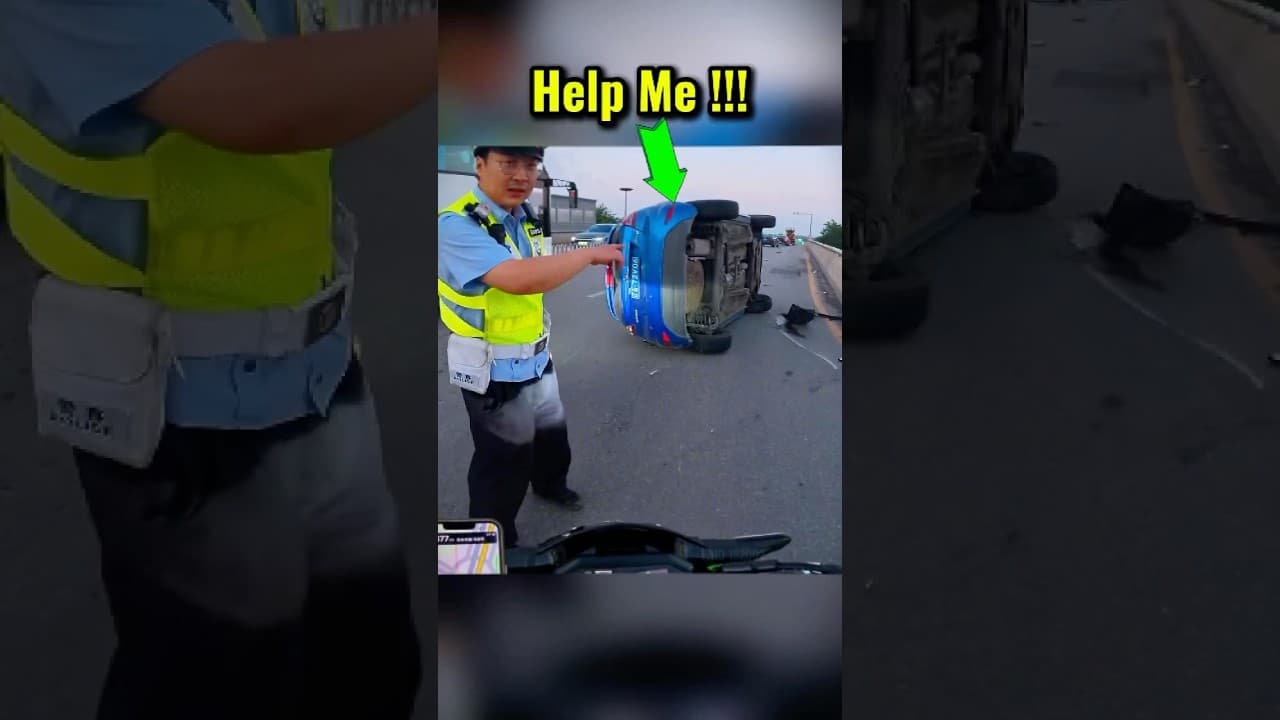 Biker Helps Police Flip Over Car to Clear the Road #cops #police #shorts