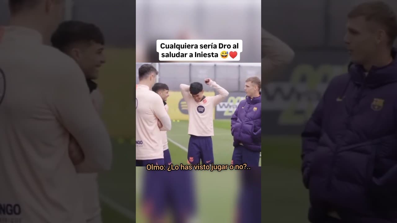 Dro nervioso acudió a Pedri para saludar a Iniesta