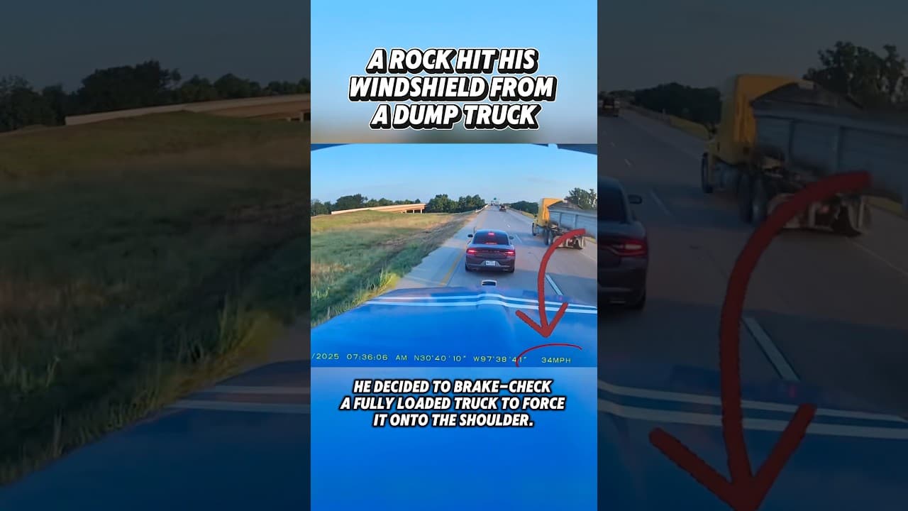He decided to brake-check and stop a fully loaded dump truck after a rock hit his windshield.