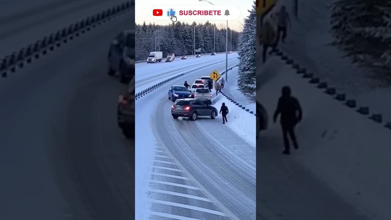 Winter Highway Slip Scare Recorded by Static Traffic Camera