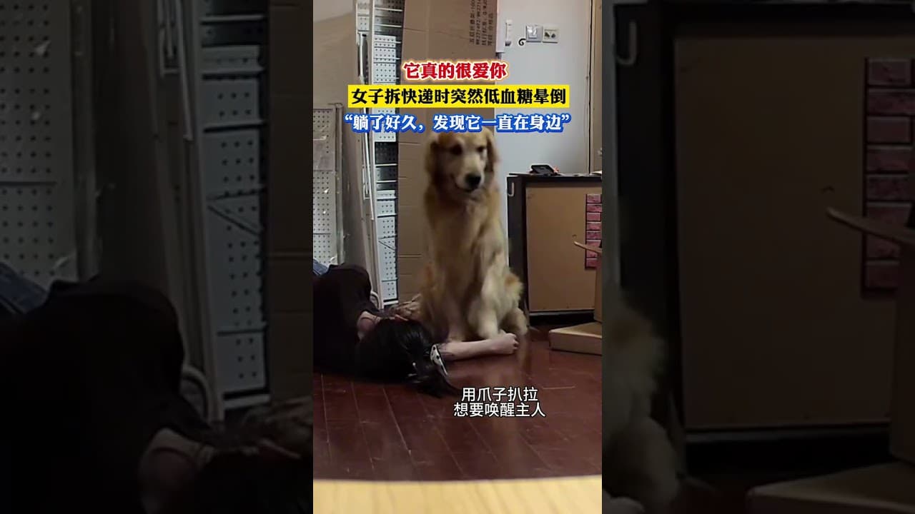 它真的很爱你❤️女子拆快递突发低血糖晕倒，狗狗不离不弃守护在身边