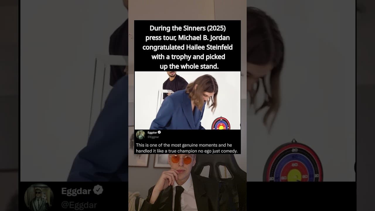 During the Sinners (2025) press tour, Michael B. Jordan congratulated Hailee Steinfeld with a trophy