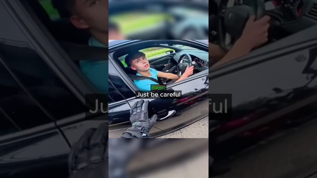 Biker surprises Bad Driver😳