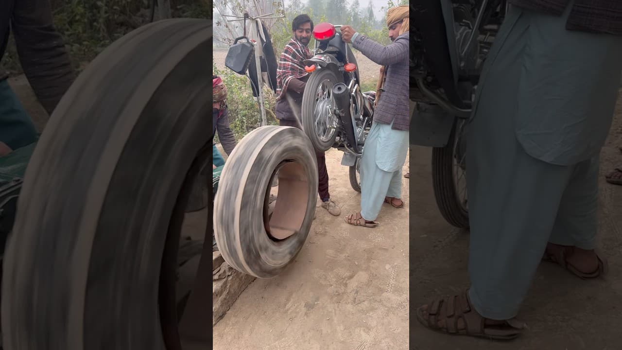 bike start Old mini engine start big tyre stunt 😱