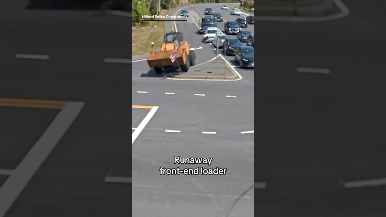 A large front-end loader had crashed on Cedar Street in Milford, MA after experiencing brake failure
