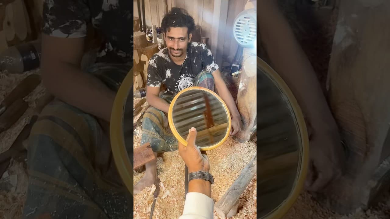 Amazing mirror made of wood.!😱#viral #shorts #ytshorts