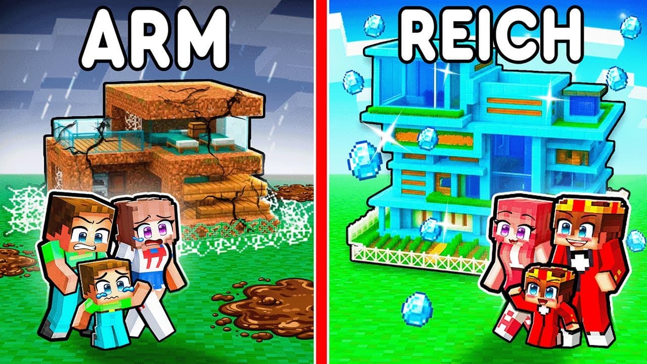 Billy ARM gegen Semlaki REICH Sicheres Haus Familienbattle in Minecraft!