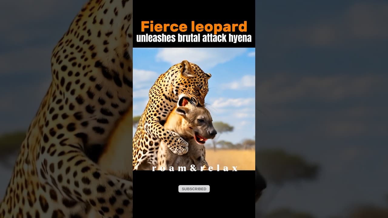 Leopard Protects Her Cub | Brutal Fight Against Hyena in the Savanna