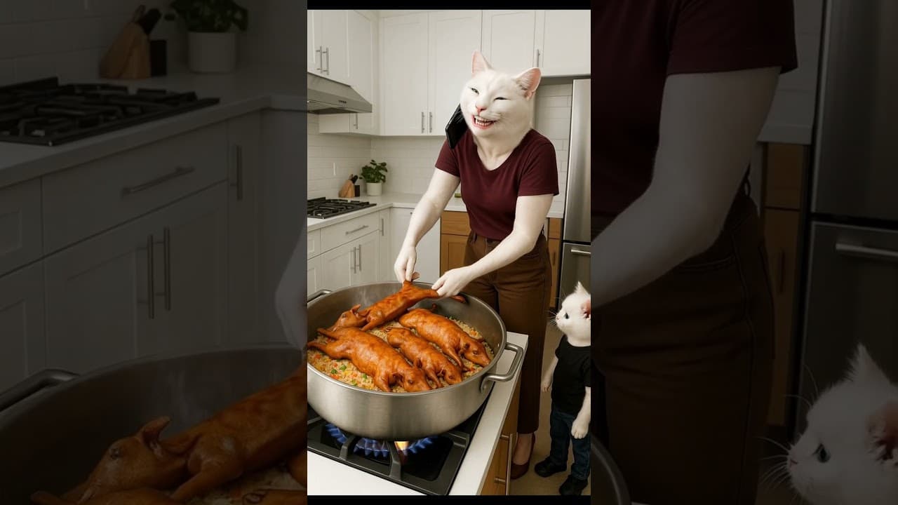 Female cat making indian rice,turns out be a fatal game#ai #cat #funny #india #animation #catsnake