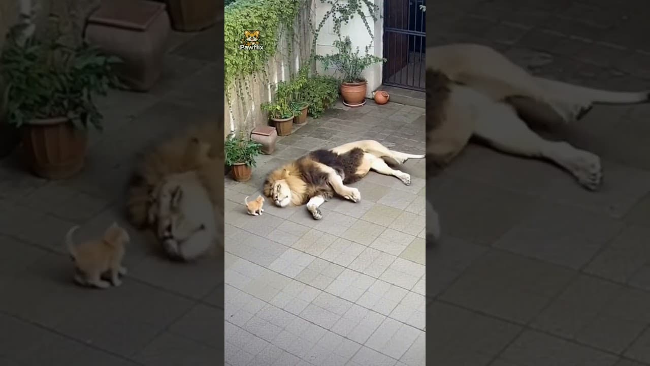 Lion charges at tiny kitten but does the unexpected 😱 #Shorts #Lion