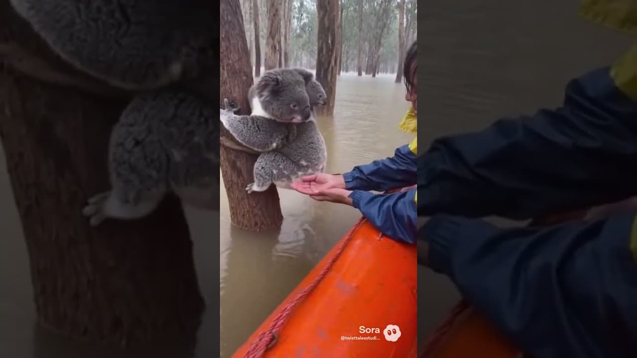 Unbelievable! Stranded koala reaches for rescue in massive flood. It’s so dangerous! #koala