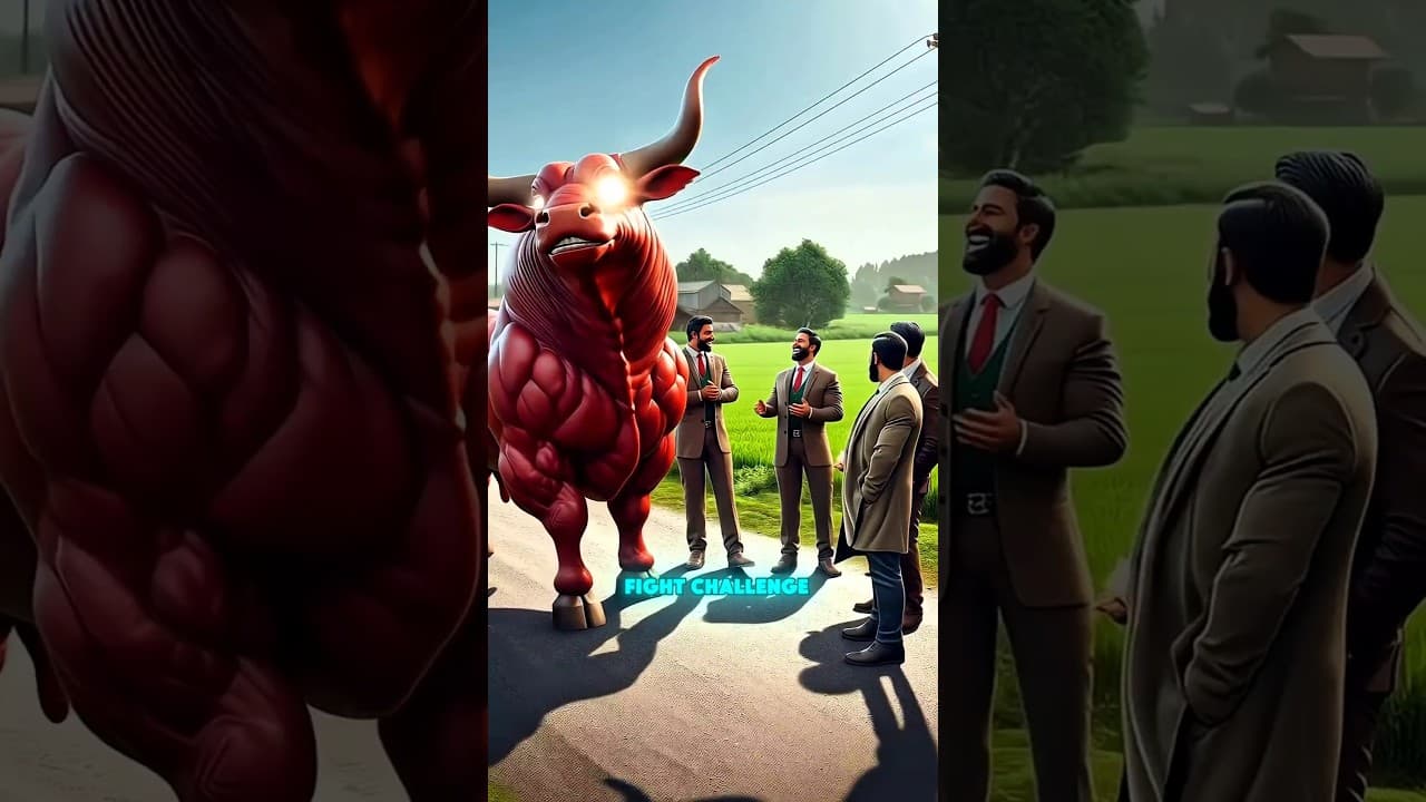 Cow faces off against a muscular redbull in a fight 🤯 then what happened 😱😭 #shorts #usa #ai #cow