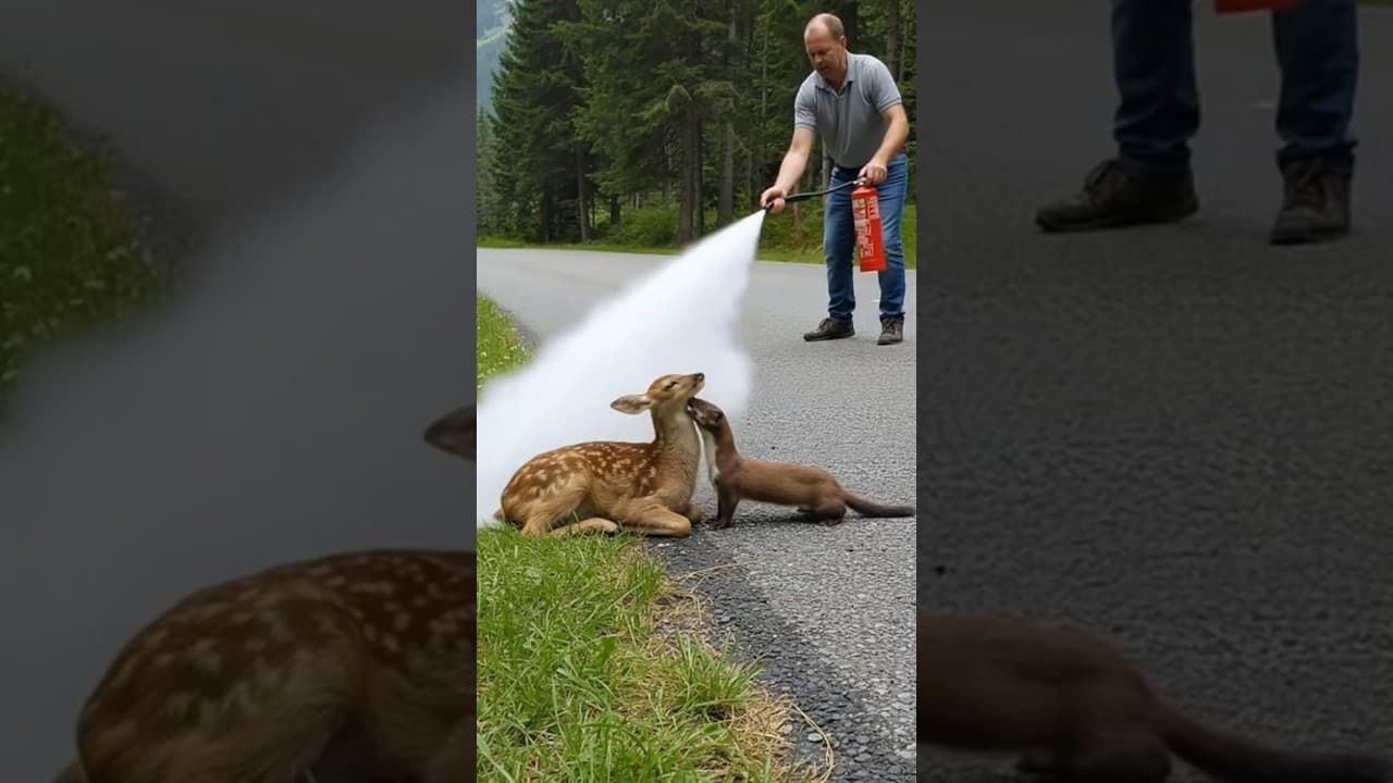 A Kind Man Saves Baby Deer from Persistent Weasel #animals