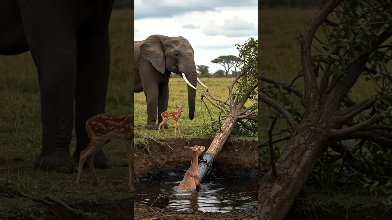 Brave Fawn Rescued Her Mother Deer Drowning Into Oil Pit!
