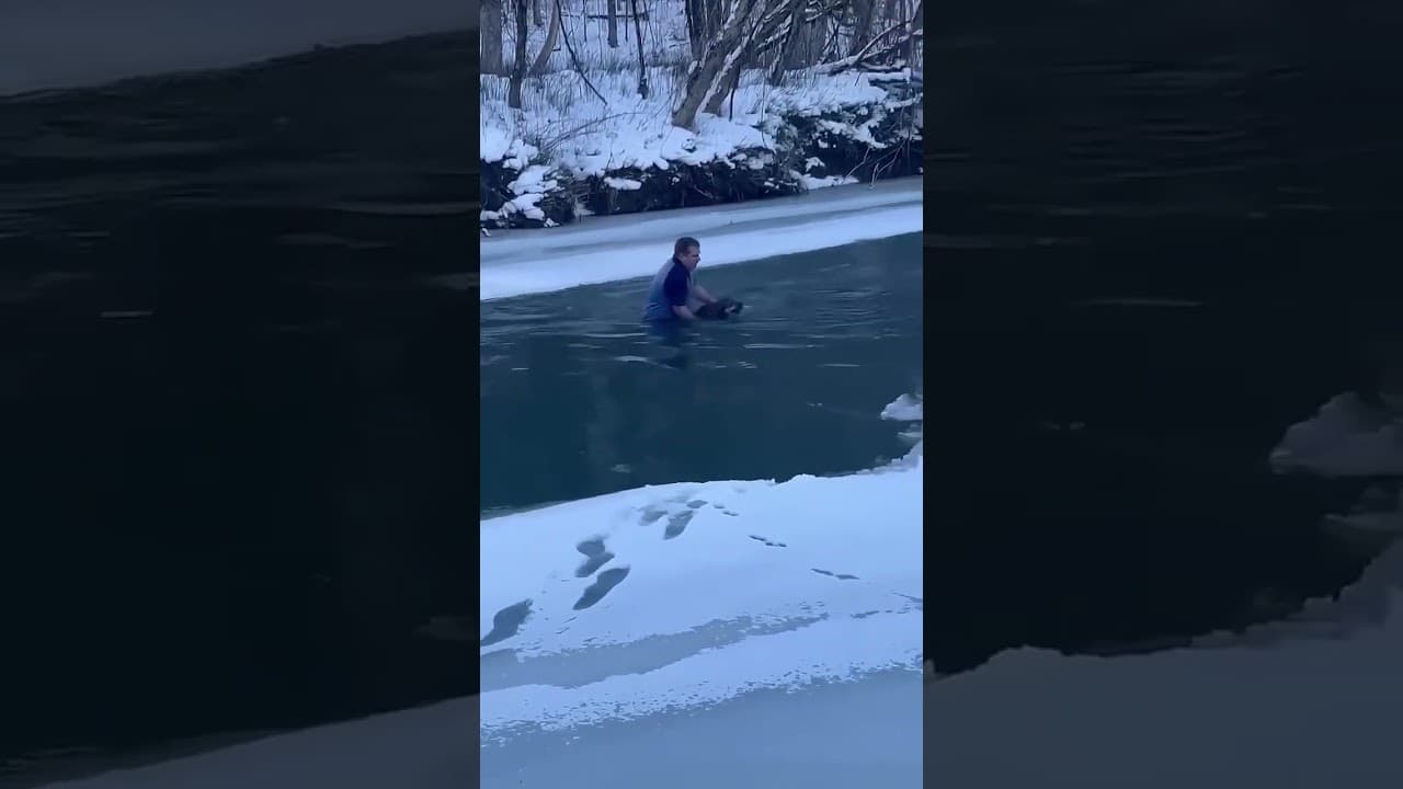 Raw video: In January 2025, Vermont man rescues dog from freezing river