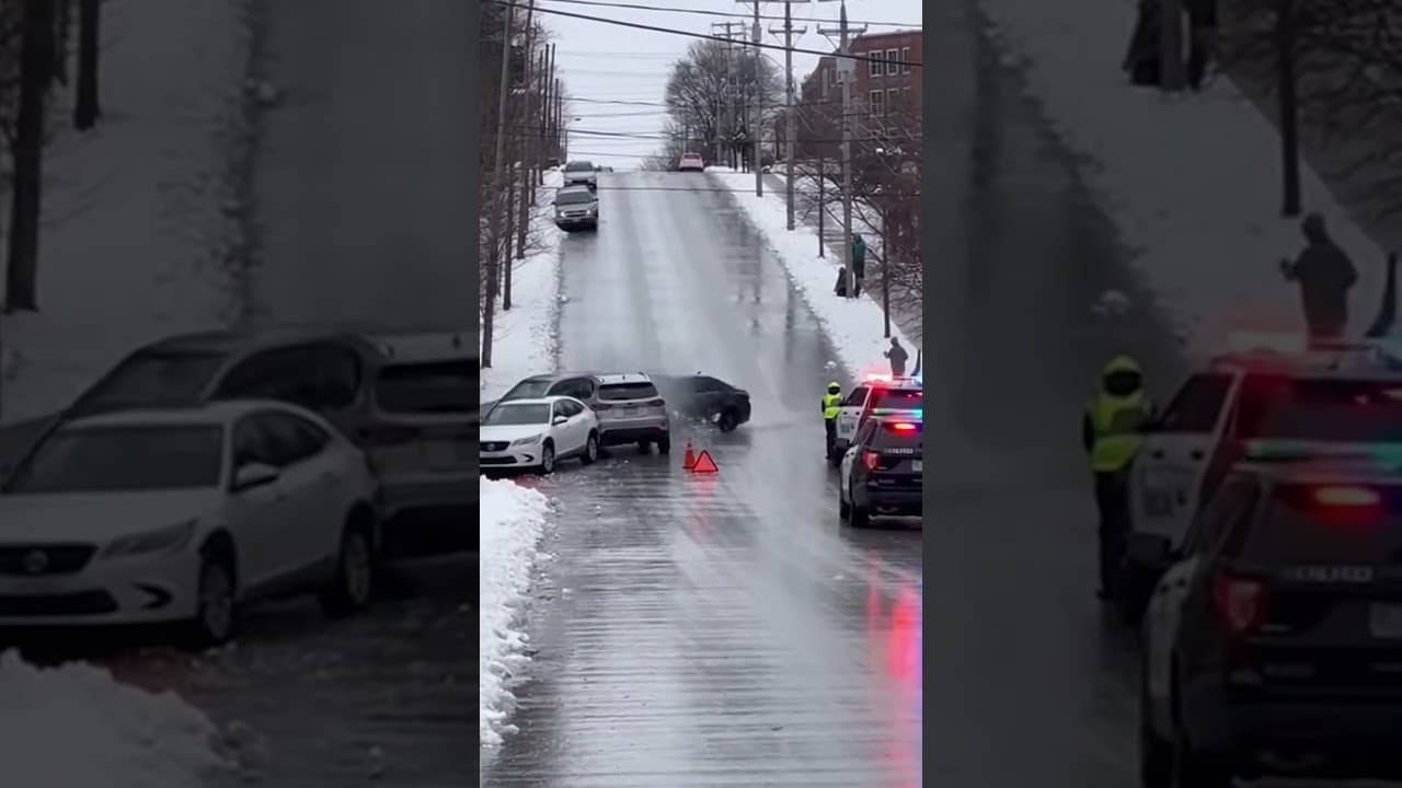 Car Loses Control on Icy Hill and Slams Into Vehicles at Pittsburgh, PA | Source Fb: The Adley Show