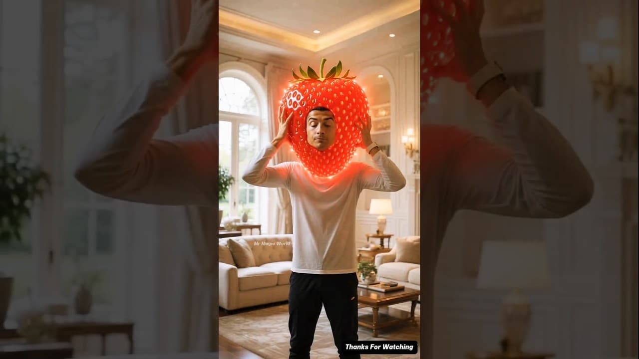 Ronaldo ate strawberries and his face turned into a strawberry 😥 #shorts #ai #ronaldo #messi