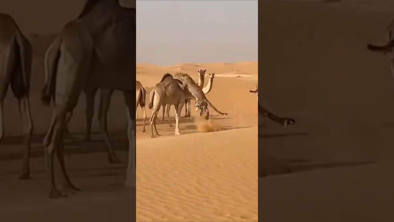 "Leopard Launches Brutal Neck Attack on Camel Herd in Arabian Desert"