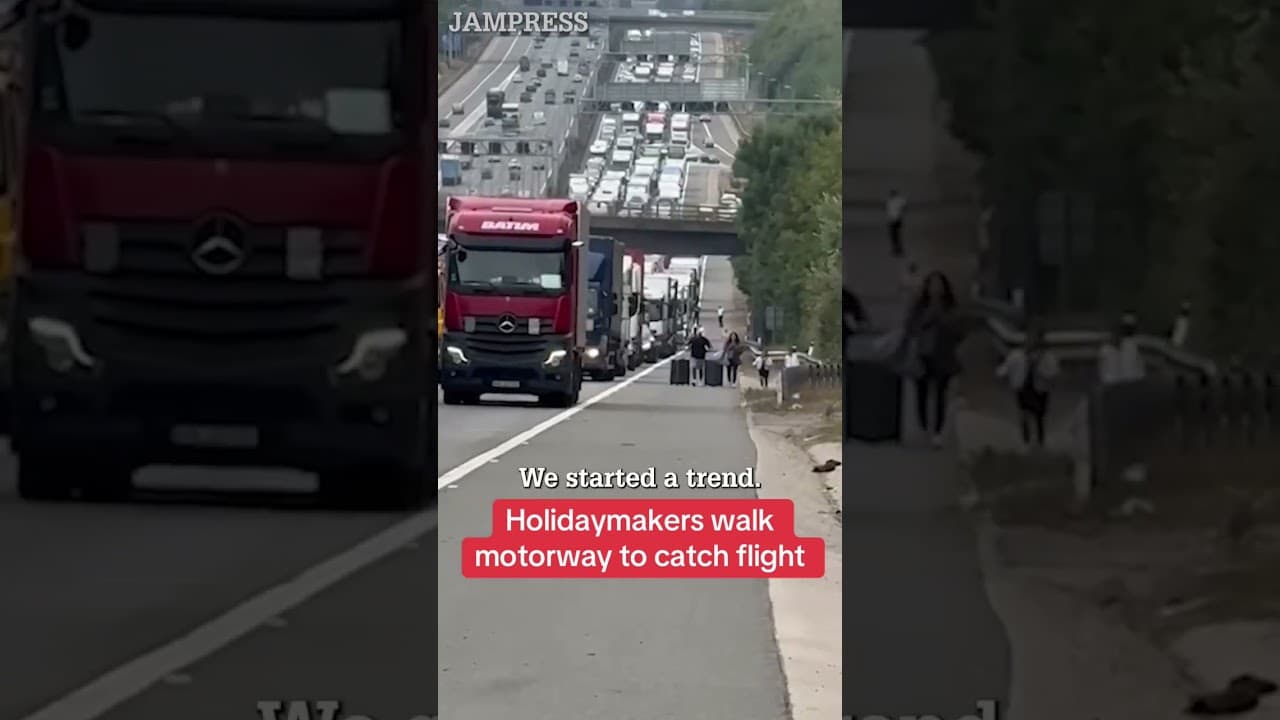 Holidaymakers walk motorway to catch flight #themirror #news