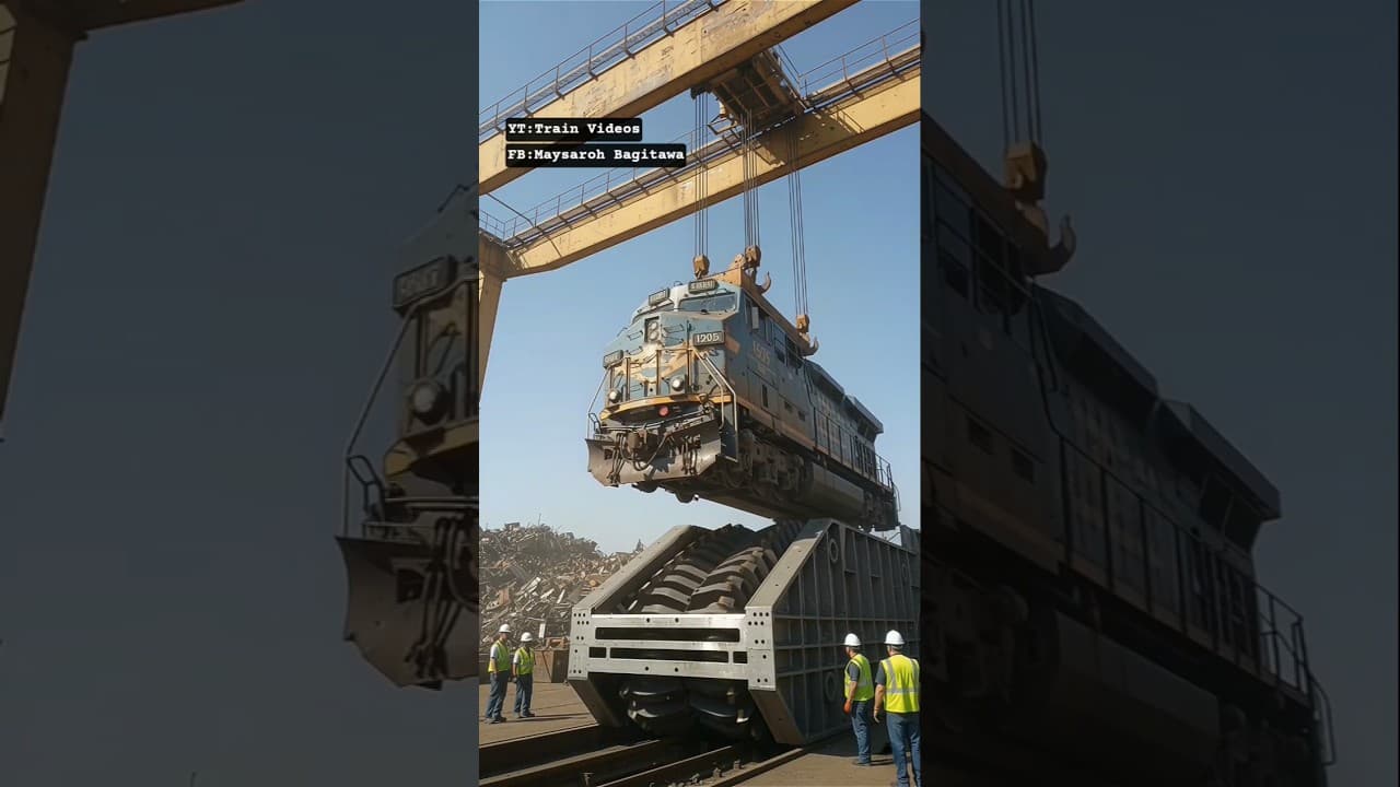 Extreme ! Locomotive Lowered Into a Massive Shredder! #train #railway #shorts #locomotive
