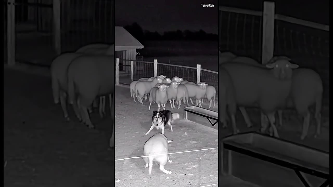 Why did the sheep act like that? Wait for end 😱 #cctv #scary #dog #sheep #creature #usa #viral #fyp
