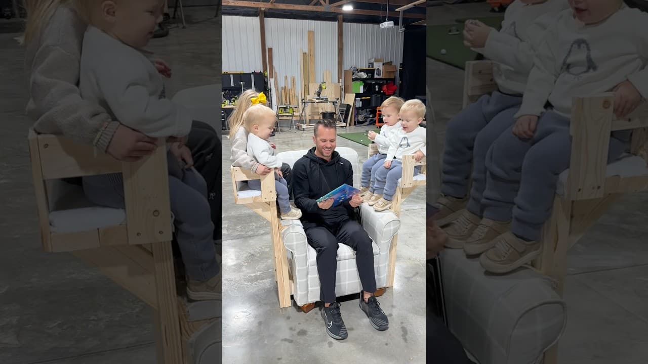 Triplet Dad invents new Chair for whole family! 🤯 #dad #diy #mom #cute #interiordesign