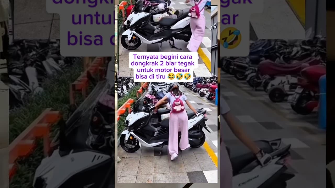 Wanita Parkir Motor Matic Besar dengan Cara Unik!
